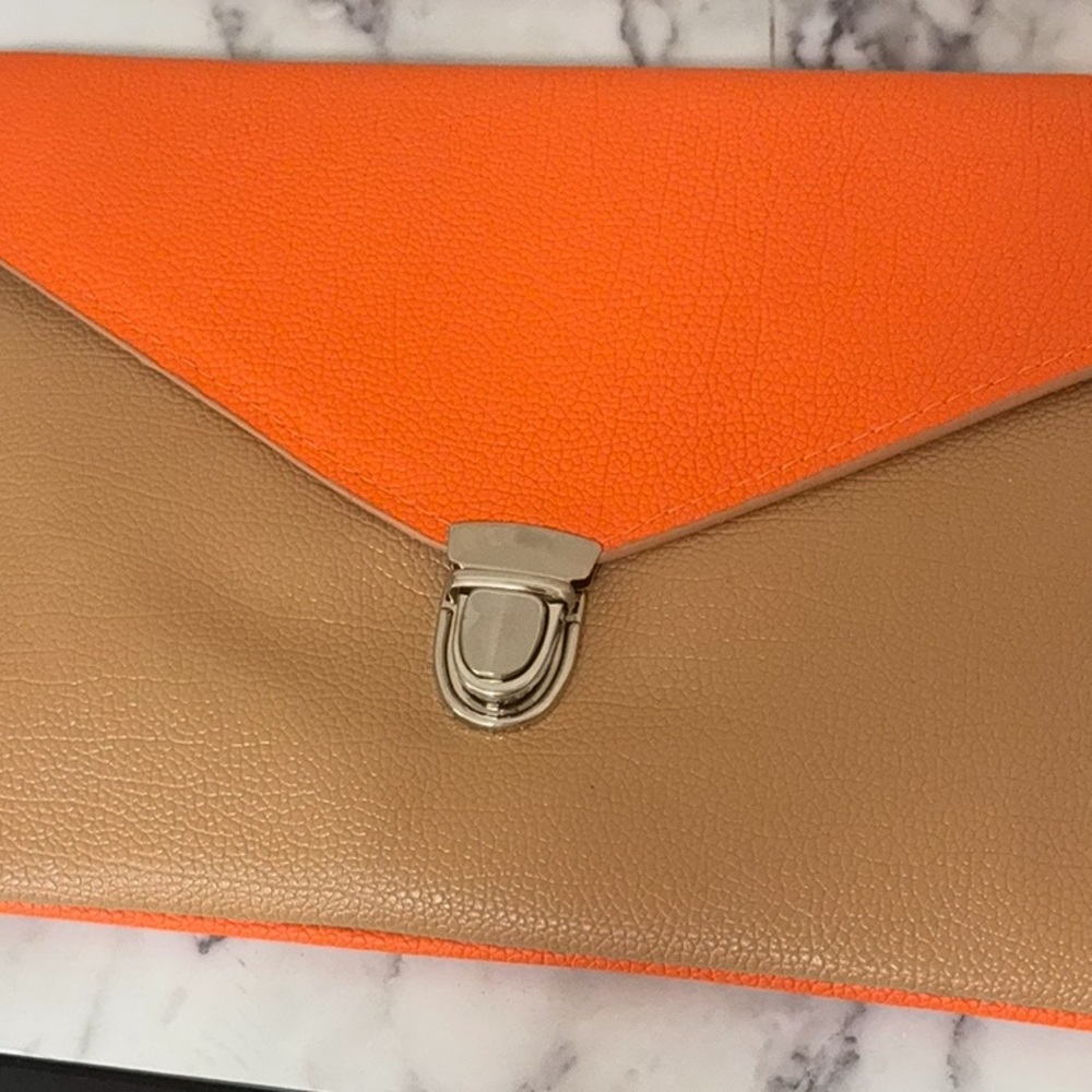 Orange and Tan Envelope Clutch